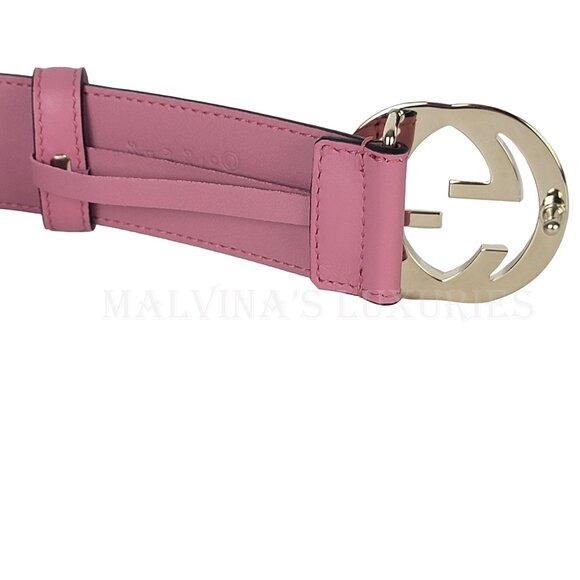 GUCCI BELT ‎546386 BLONDIE GG LOGO GOLDTONE BUCKLE PINK LEATHER sz 90/ 36 main image 7